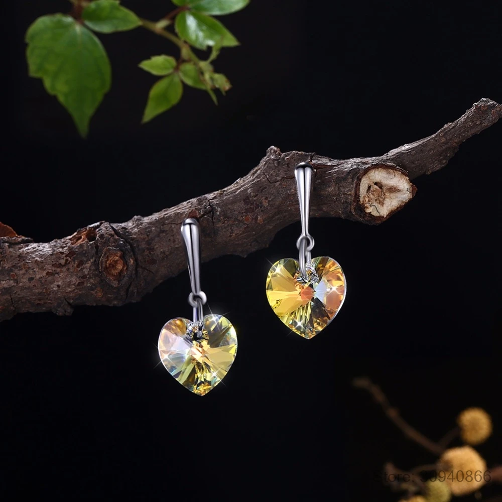 Серьги LEKANI с кристаллами Swarovski, Женские Висячие серьги, висячие серьги в форме сердца, S925 Стерлинговое Серебро, ювелирное изделие, модная кисточка