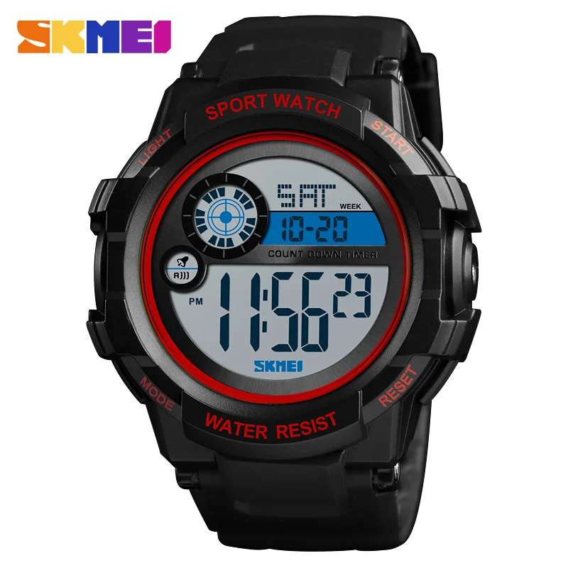 SKMEI Outdoor Sports Men Watch Digital Wristwatches Men Waterproof WeekDisplay Alarm Clock Digital Watches reloj hombre 1387 - Цвет: Red