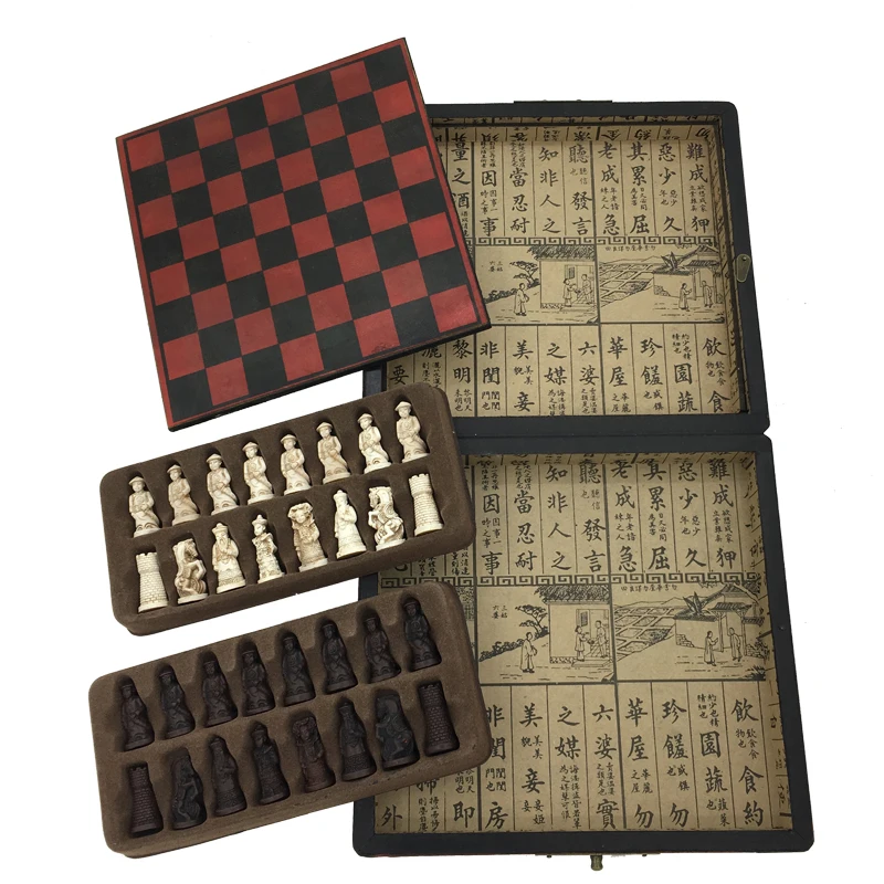 Classic Unique Antique Chess Set Wooden Storage Box Vintage Retro Chess Gifts For Men Outdoor Travel Table Games