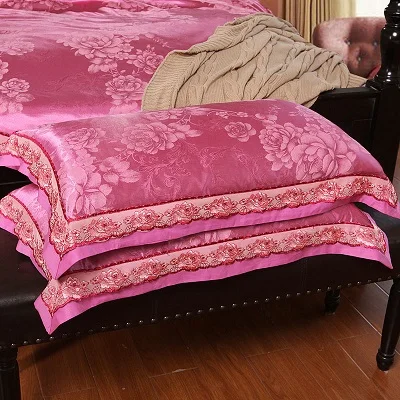White Silver Color Jacquard Luxury Bedding sets 4/6 Pcs Queen/King size lace cotton Stain Bed set Bed linen Duvet cover pillow 101