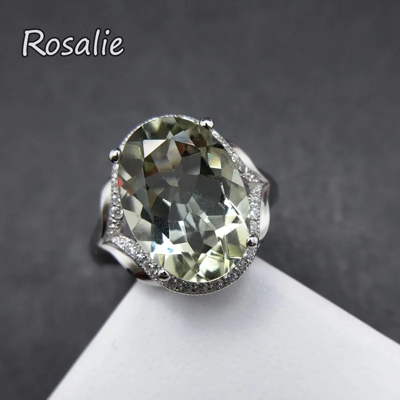 

Rosalie,2018 new design rings with Natural Green amethyst quartz oval 10*14mm gemstone Ring solid 925 sterling silver for women