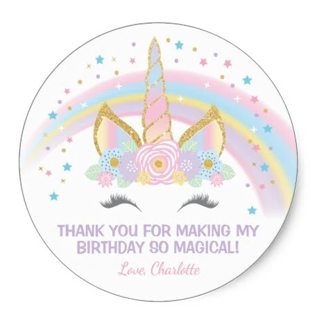 24 35 Personalised Unicorn Birthday Stickers For Party Thank You Sweet Cone  Bags 