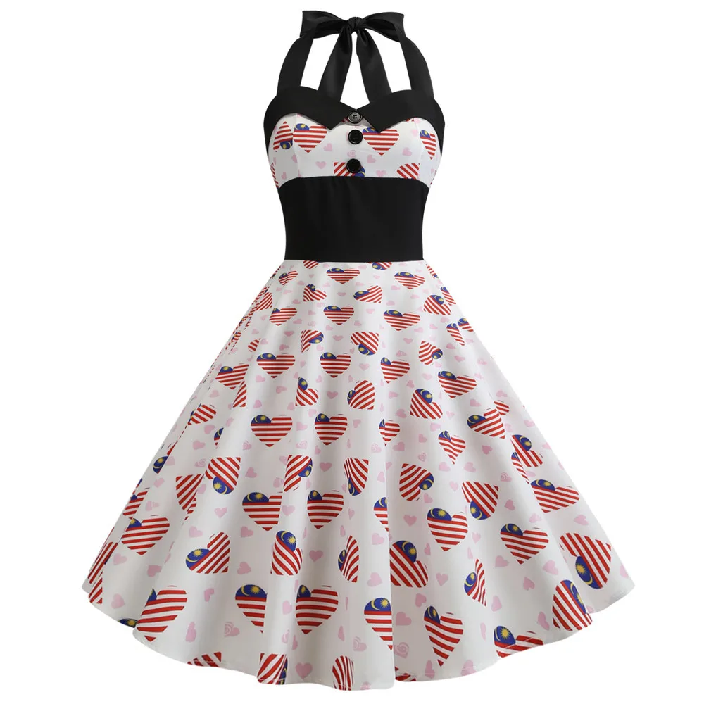 

Retro Sweetheart Dress Women Knee-Length Strapless Halter Dress 50s 60s Gothic Robe Vintage Pin Up Rockabilly Summer Dresses