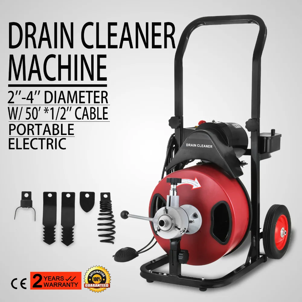

50FT*1/2 inch Drain Auger Pipe Cleaner Machine Local Snake Sewer Clog with Cutter