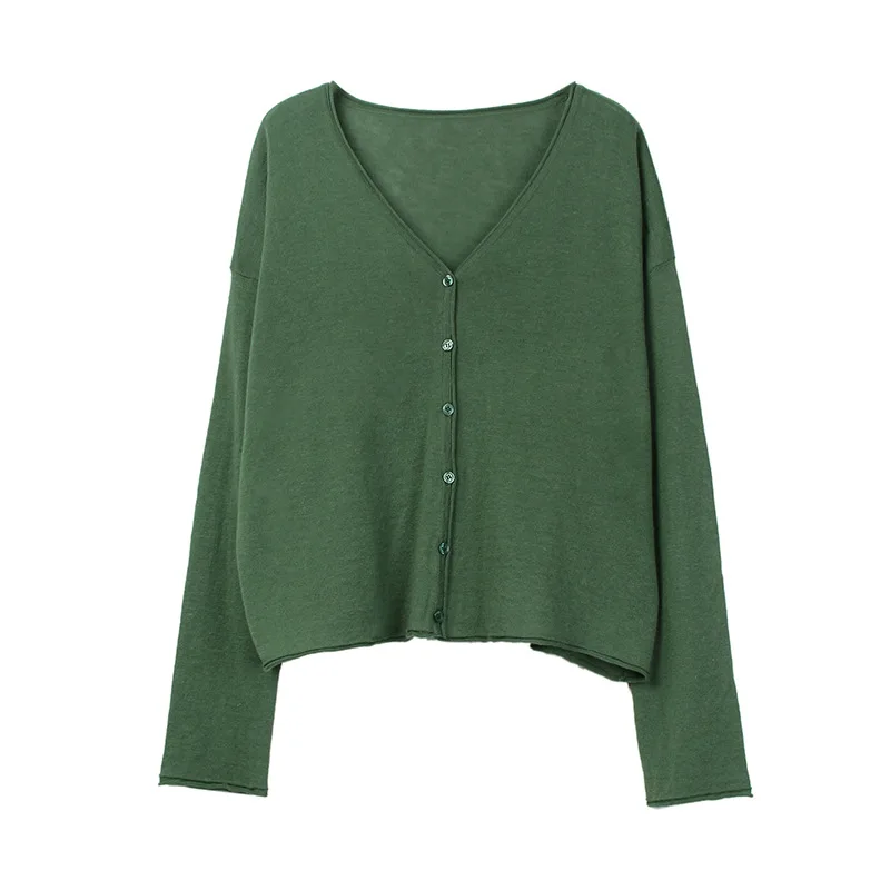 

V Neck Knit Cardigan Women Slouchy Linen Cotton Cardigans
