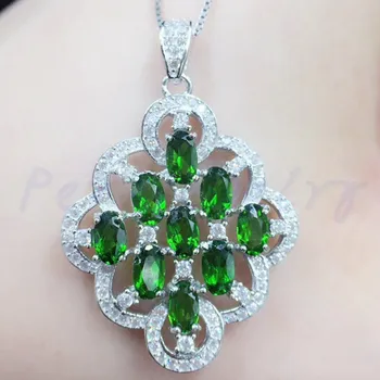 

Diopside necklace pendant Free shipping Natural real diopside 925 sterling silver 0.3ct*9pcs gemstone Fine jewelry #G18052505