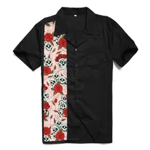 Kcoyster ретро рубашки в стиле рокабилли для мужчин большой мужская одежда хлопок короткий рукав черепа цветок на Хэллоуин печатных панк стиль рубашки