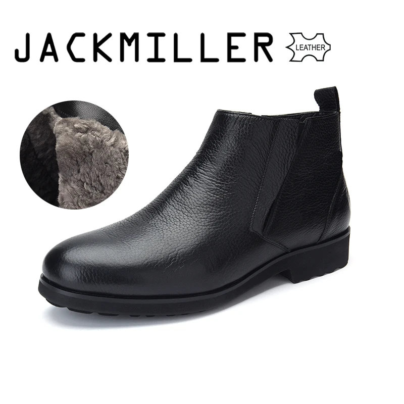 Зимние мужские ботинки jackmiler теплые из коровьей кожи с шерстяной подкладкой