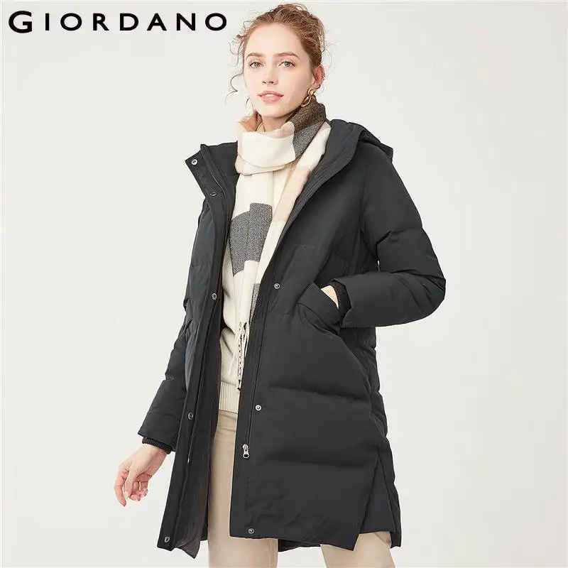 Giordano женский пуховик с длинным подолом из натурального утиного пуха со съёмным