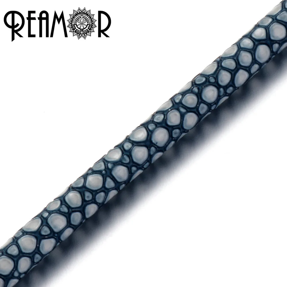 REAMOR Высокое качество PU кожа ската ногтей браслет из нержавеющей стали конические любовь манжеты браслеты для мужчин женщин ювелирные изделия - Окраска металла: Blue