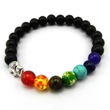 8 мм Матовая Природный Камень Бисер 7 Чакра Исцеление Баланса Слон Bracelete Feminino Йога Рейки Молитва Браслет Из Бисера для Мужчин женщины