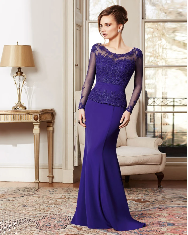 Boat Neck Chiffon Purple Long Sleeve Mother Of The Bride Dresses Boat Neck Chiffon Purple Long Sleeve Mother Of The Bride Dresses Elegant Evening Party 2017 In From Weddings