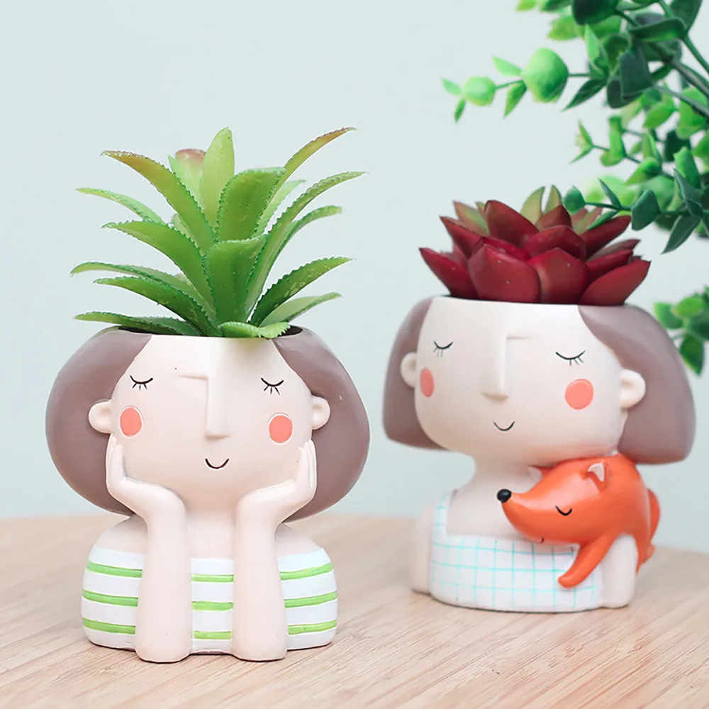 

Cute Flower Pot bloempot Cartoon Container Macetas Bonsai Girl Boy Cactus Home Garden Planter Office Desktop Flowerpot Decor L4