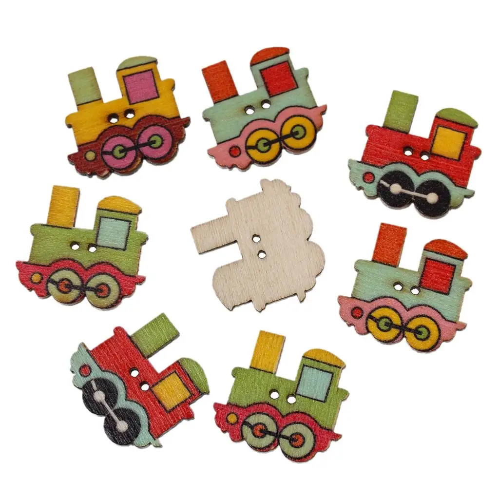Деревянные Швейные Кнопки Скрапбукинг локомотив в случайном порядке два отверстия 25 мм(") x 22 мм(7/8"), 9 шт