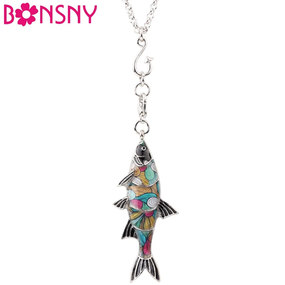 Bonsny Statement Maxi Metal Enamel Freshwater Fish Necklace Pendant Chain Collar Choker New Ocean Animal Jewelry For Women Girl Bonsny Statement Maxi Metal Enamel Freshwater Fish Necklace Pendant Chain Collar Choker New Ocean Animal Jewelry For Women Girl