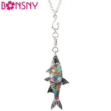 Bonsny colar com pingente, gargantilha de metal com pingente de esmalte para água doce, oceano, joias femininas