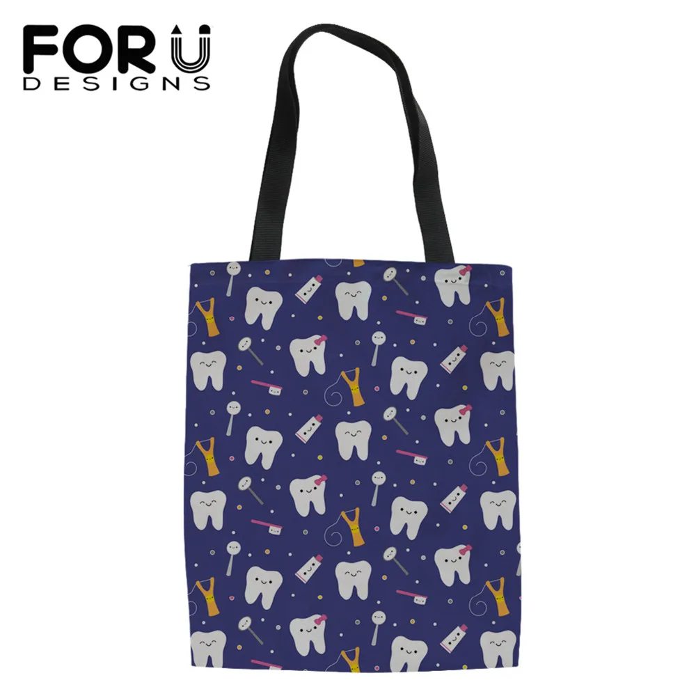 

FORUDESIGNS Casual Women's Tote Shopping Bags 3D Cartoon Dental Prints Shoulder Bags Woman Daily Use Handbags Totes Beach Bag
