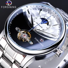 Forsining Brand Male Watches Casual Automatic Moonphase Half Dial Self-Wind Mechanical Stainless Steel Strap Dress Wristwatches 2017 forsining china brand men watches dress automatic self wind watch black tourbillion dial imported 316l stainless steel band