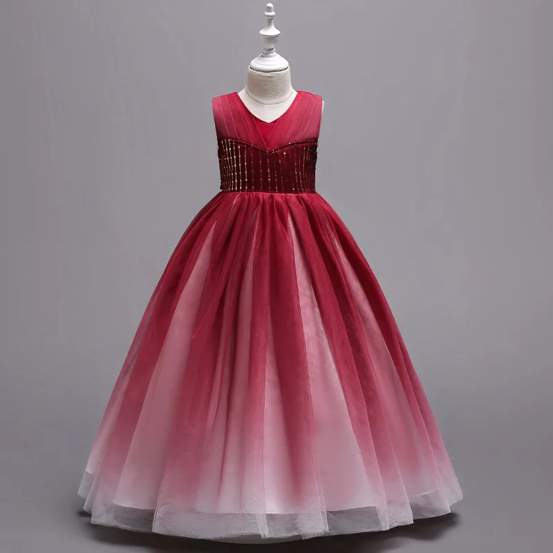 

2-10Year Kids Flower Girls Dress For Girls Wedding Party Dress sleeveless Sequin Children Prom Princess Dress Teenage Clothing