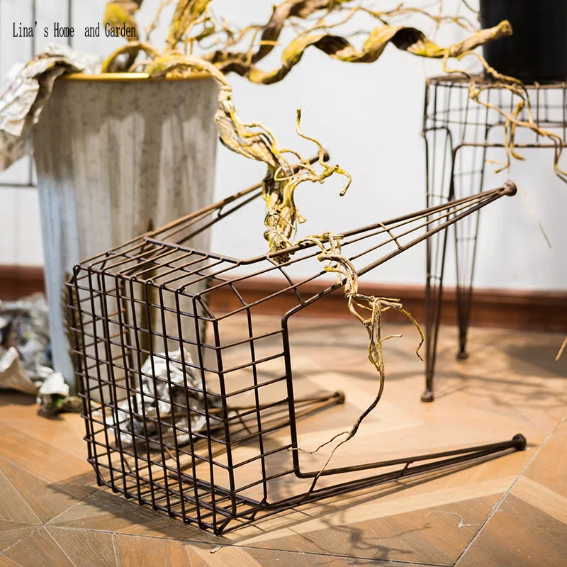 metal wire square antique loft stool (2)