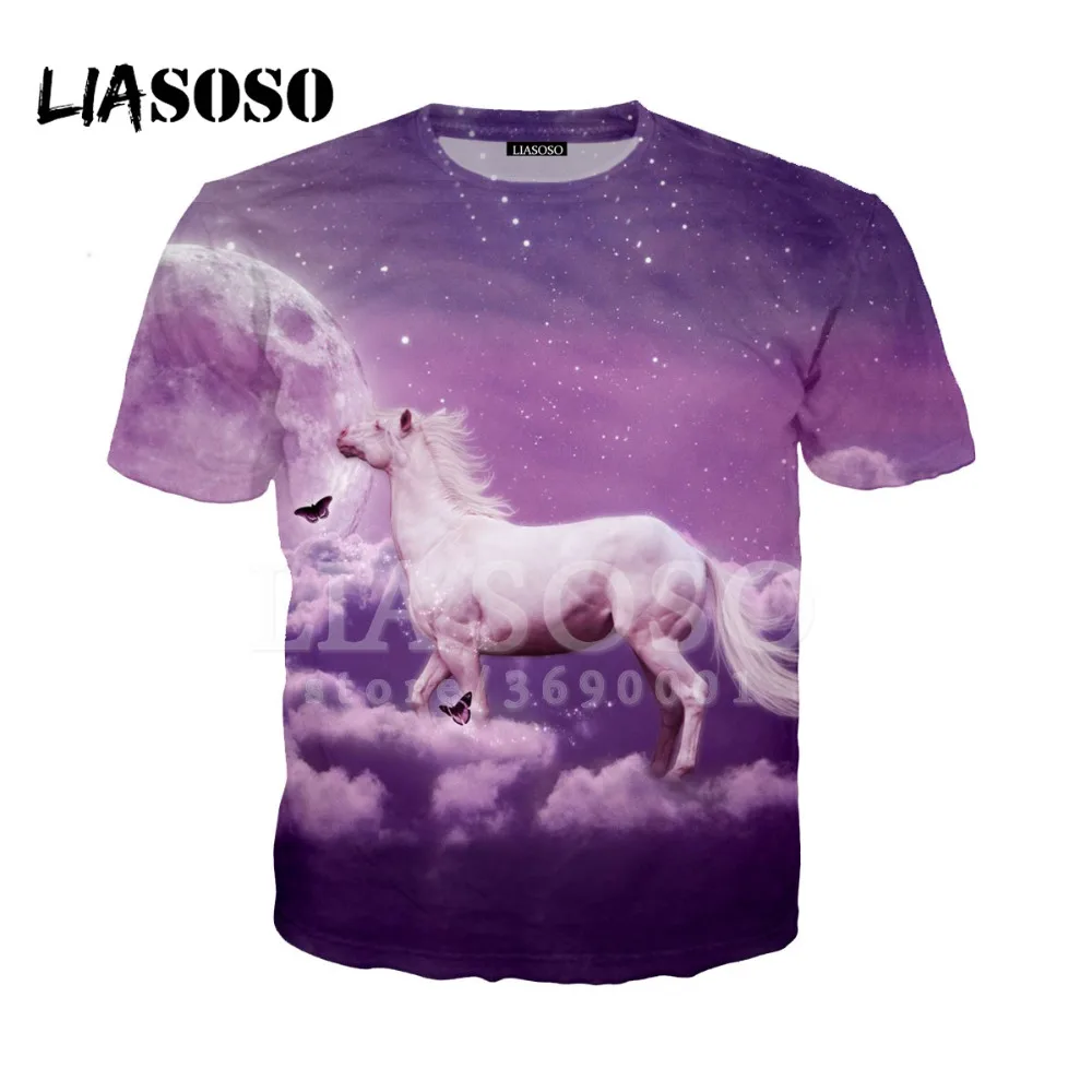 LIASOSO, 3D принт, для женщин и мужчин, крепкие лошади, снег, аниме, лошадь, футболка с животными, летняя футболка, хип-хоп пуловер, короткий рукав, X0894