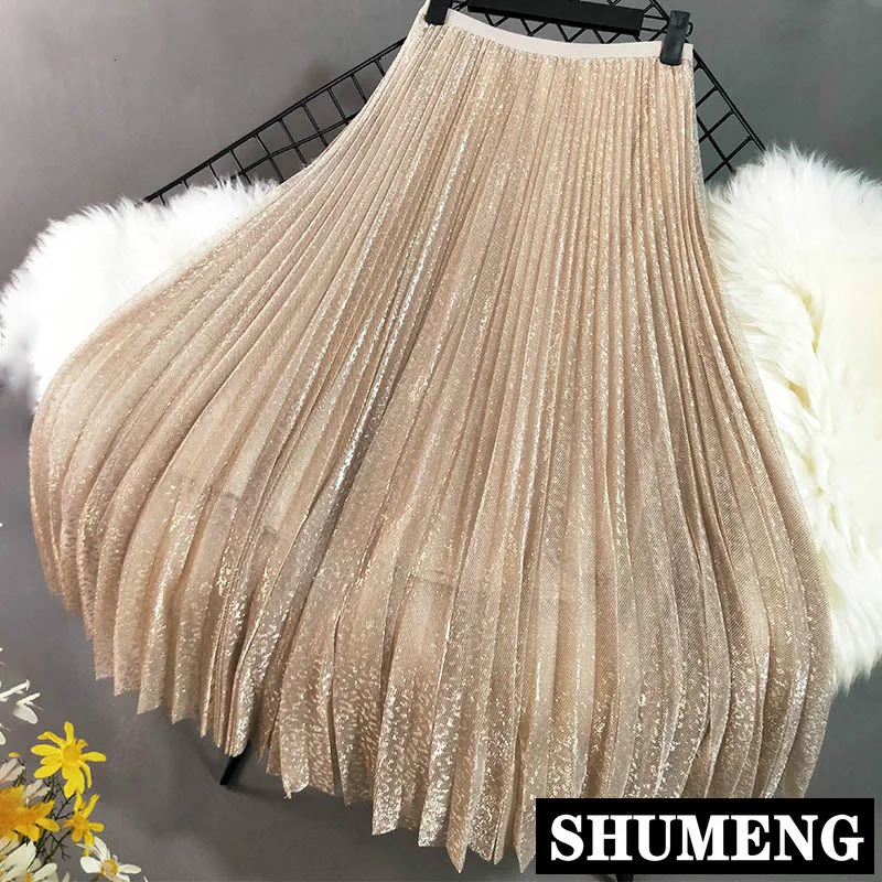 Красивая юбка новая весенняя и Летняя женская яркая шелковая длинная Плиссированная юбка высокая сетка газовые юбки