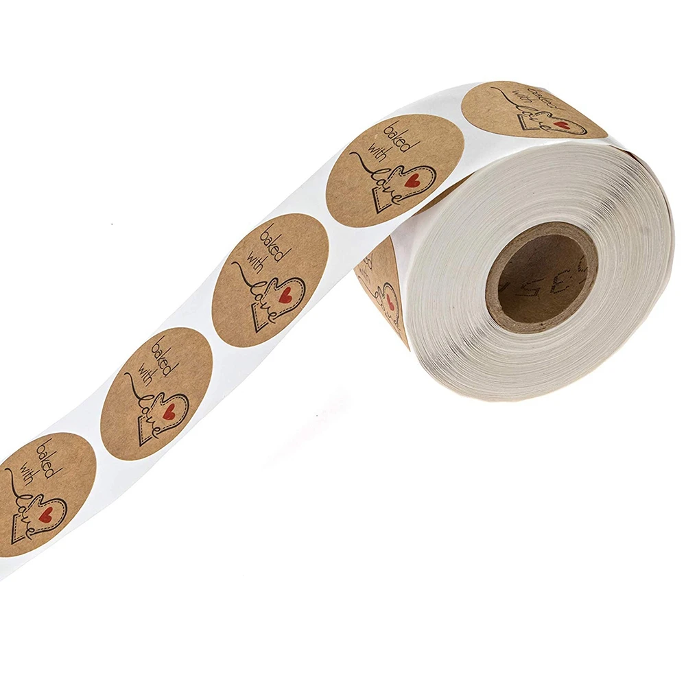 PPYY NEW-1 дюймов круглый натуральный крафтовый запеченный с наклейками любви/500 этикеток в Rol