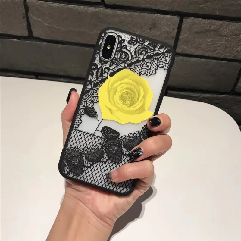Tfshining Sexy Lace Flower Rose Case For iPhone X 10 Soft Clear Silicone Protective Cover Case For iPhone 6 6s 7 8 Plus Capinhas (2)