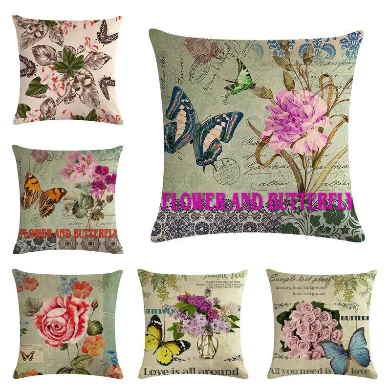 cheap Vintage Butterfly Flower Car Cushion Cover Retro Throw Pillow Cover For Sofa Home Textile Car Pillowcases Throw Pillows
