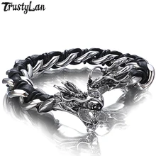 Кожаный браслет с головой дракона, мужские кожаные браслеты,, тяжелый металл, мужские ювелирные изделия из нержавеющей стали, подарки дружбы для него