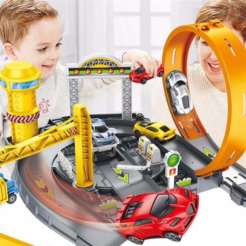

Rotate The Tracking Bounce Car DIY Tracks Parking Lot For Children Assembly Car Track Toys For Boys Children's Educational Gifts