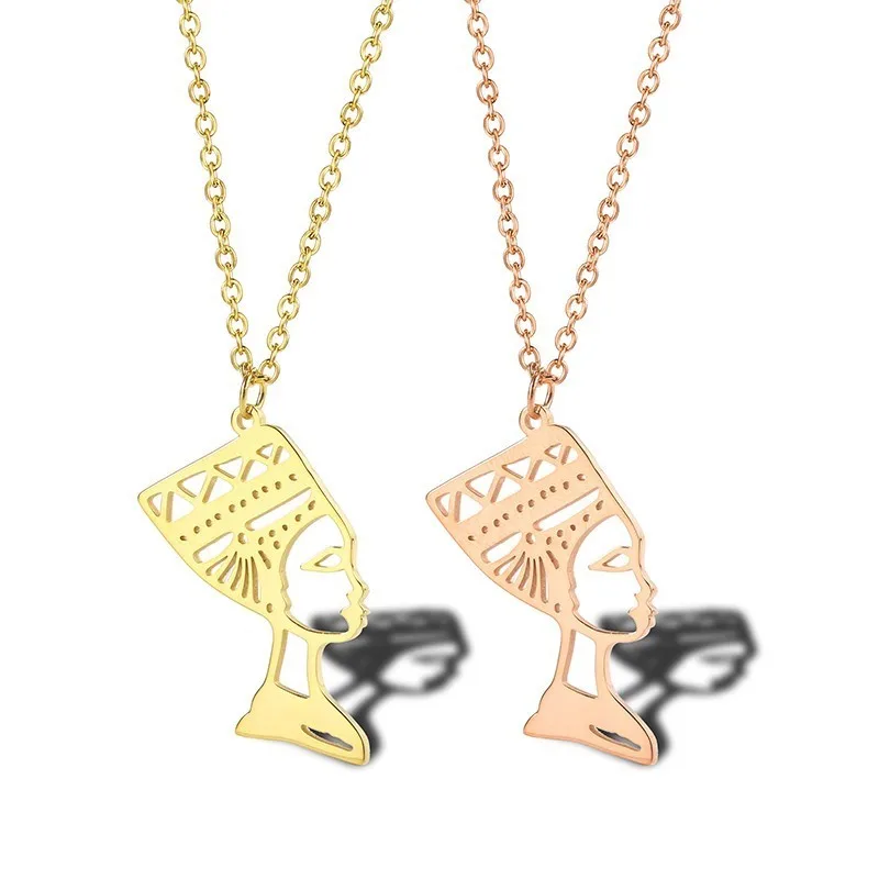 

Antique Gold Nefertiti Necklace Queen of Egypt Pendant Necklaces Egyptian Jewelry In Stainless Steel Best Valentine Gift