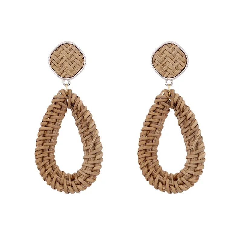 

Handmade Acrylic Half Round Geometric Drop Earrings Oval Circle Rattan Straw Weave Water Shape Earrings for Women Beach Holiday