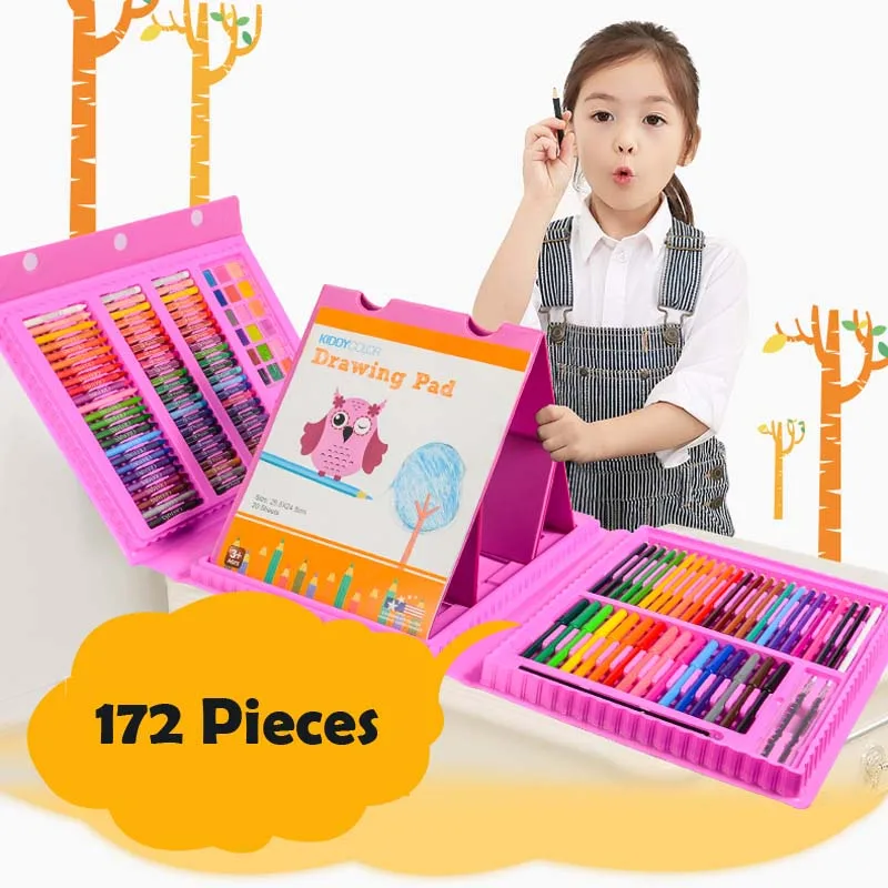 172 Piecs Drawing Pencils Color Pens Crayons Case Art Painting Toy Set