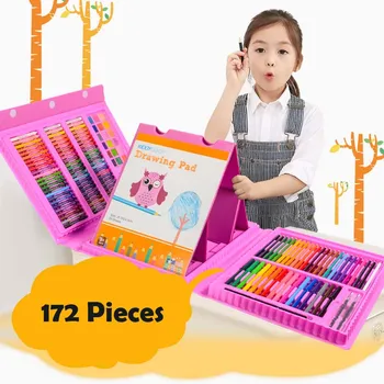 

172 Piecs Drawing Pencils Color Pens Crayons Case Art Painting Toy Set for Children Kids with Drawing Pad Board Art Drawing Tool