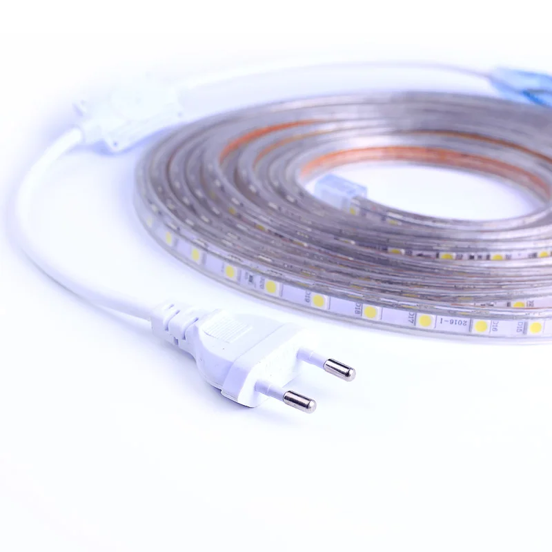 SMD 5050 AC220V LED Strip Flexible Light 60leds/m Waterproof Led Tape LED Light With Power Plug 1M/2M/3M/5M/6M/8M/9M/10M/15M/20M