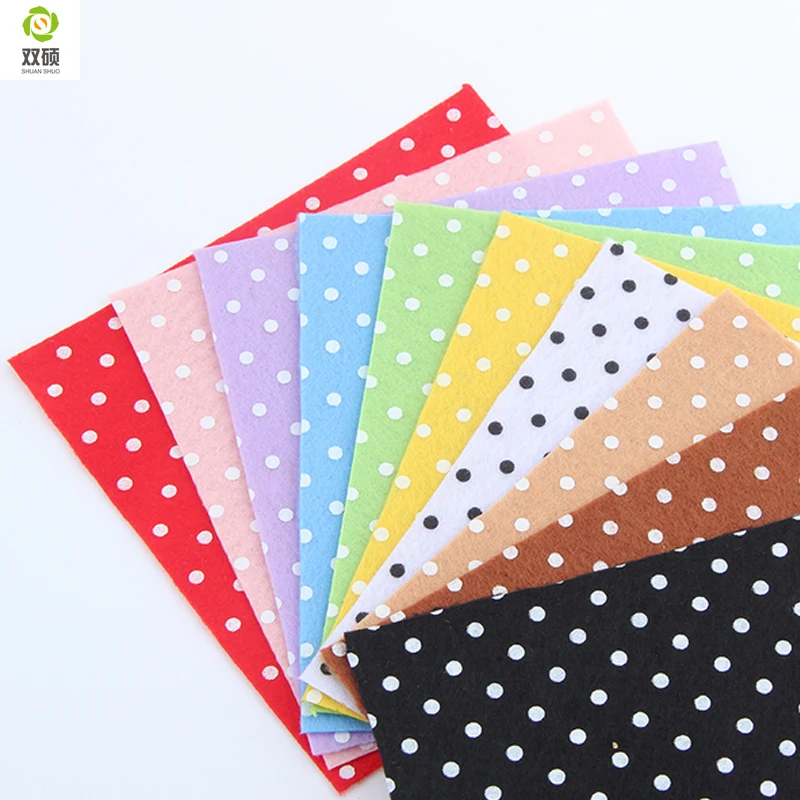 Print Polka Dot Polyester Felt Fabric 1mm Thickness 15x15cm 10Colors N-10S2 DIY Handmade Sewing Home Decor Material