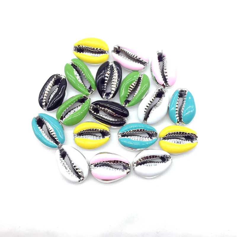 

Natural Sea Shell Beads Slice Silver Color Enamel Hand Paint Mixed Colors For DIY Jewelry Making Supplies Accessories 15-20 mm