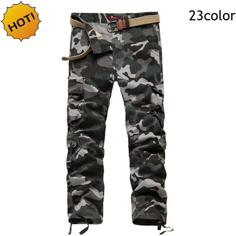 

HOT Outdoor Autumn Winter Men Sport Multi-Pocket Cargo Pants Tooling Fertilizer Straight Tactical Man Trousers Plus size 23color