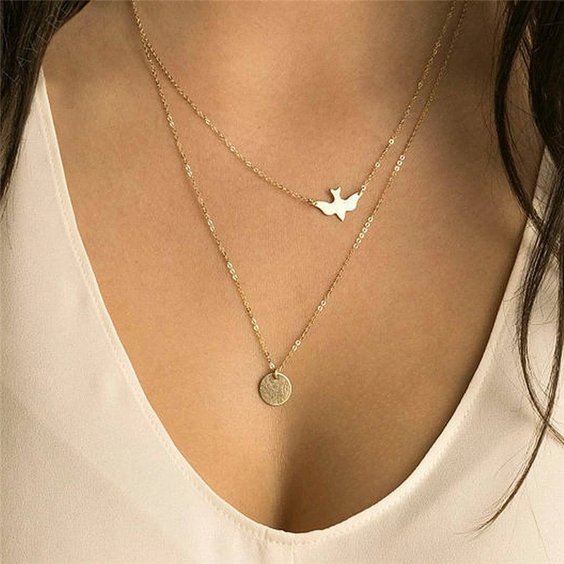 

2018 new fashion handmade jewelry summer simple elegant lady multi-layer peace pigeon zinc alloy necklace swallows necklace