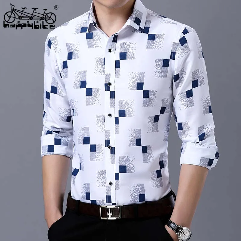 HappyBike новый бренд Для мужчин рубашки Бизнес Slim Fit с длинным рукавом корейский