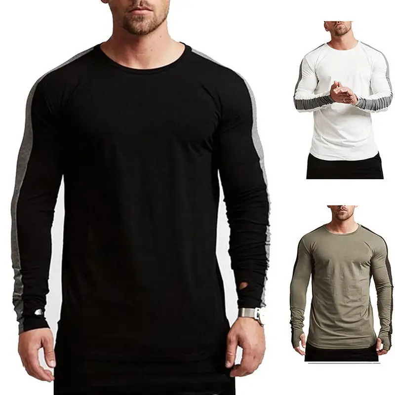 

2019 Spring Autumn Period Long Sleeve Cultivate One's Morality Men's round collar Solid T Shirt Men Black white green