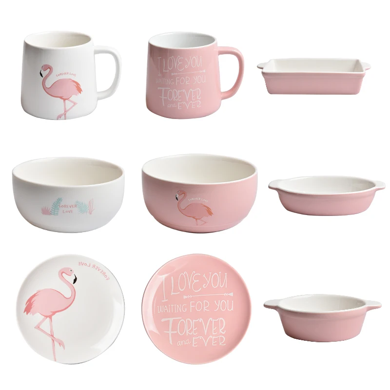 Высокая кость Китай розовый Фламинго кофейная чашка набор креативная Милая керамическая кофейная чашка и блюдце домашний послеобеденный чай