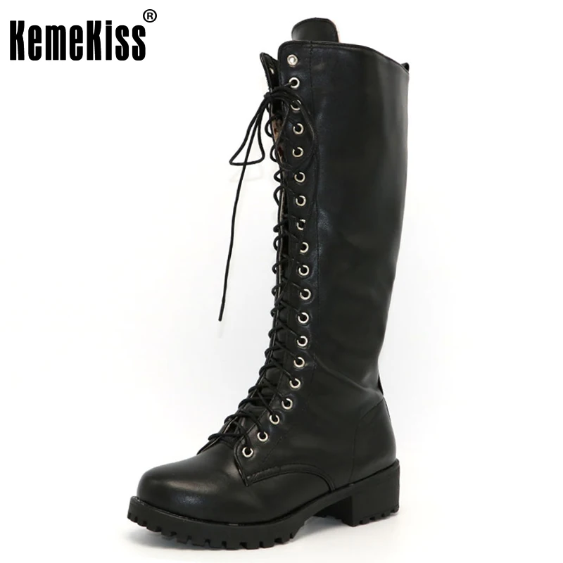 KemeKiss New Designer Womens Square Low Heel Riding Motorcycle Heel Knee High Boots Punk Gothic Platform Lace Up Shoes Size34-43 KemeKiss New Designer Womens Square Low Heel Riding Motorcycle Heel Knee High Boots Punk Gothic Platform Lace Up Shoes Size34-43