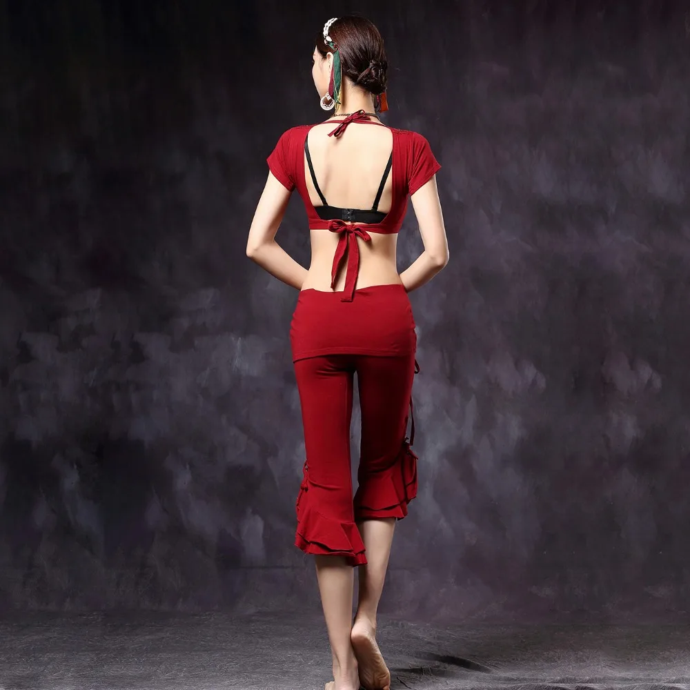 Новая женская одежда для танца живота с треугольным вырезом топы и брюки