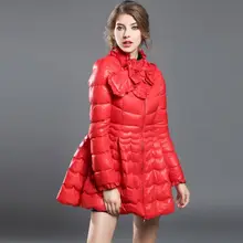 2016 winter coats woman Year winter female new collar jacket tide bowknot is pure color down jacket Women’s winter jacket Red
