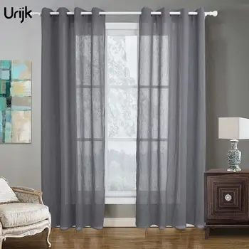 

Urijk Solid Color Imitation Linen Window Screen Curtains For Living Room Bedroom Nursery Wrap Panel Tulle Curtain 1PC