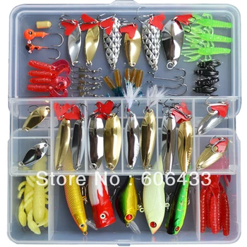 

57 Lots Fishing Fish lure popper soft lure Spoon HookBait box set lure kit