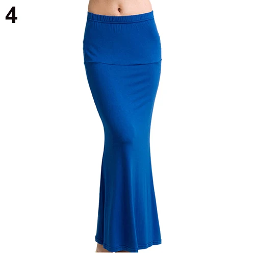 Повседневная модная женская длинная Однотонная юбка макси ярких цветов, трикотажная расклешенная летняя юбка - Цвет: Dark Blue