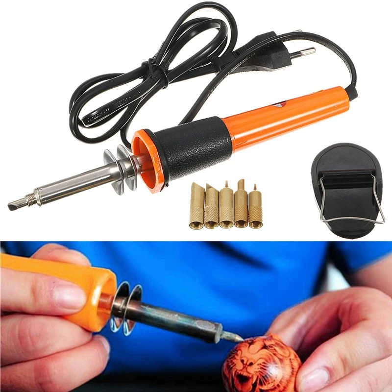 EASY-110V/220 В 30 Вт Электрический паяльник ручка дровяная ручка Набор Карандаш горелка с наконечниками и аксессуарами штепсельная вилка европейского стандарта